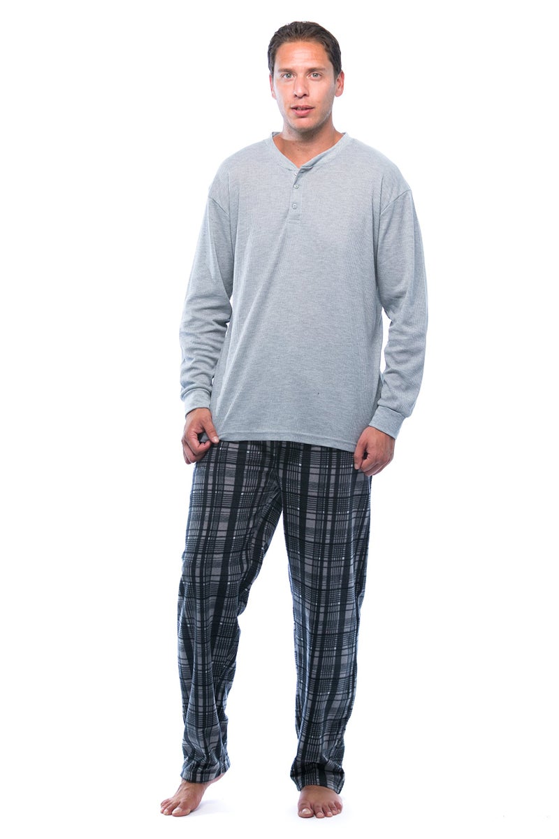 #followme Pajama Set for Men with Thermal Henley Top and Polar Fleece Pants 44909-3A-NEW-L Charcoal - Image 1